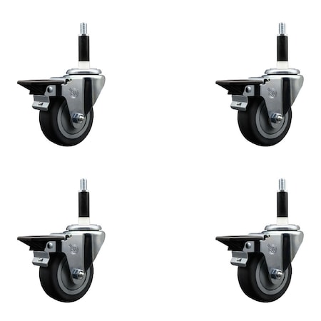 Service Caster 3.5'' Thermoplastic Rubber Swivel 7/8'' Expanding Stem Caster Set with Brake, 4PK SCC-EX20S3514-TPRB-PLB-78-4